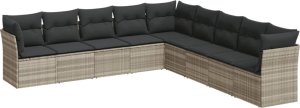 vidaXL vidaXL 9-cz. zestaw mebli ogrodowych, poduszki, jasnoszary polirattan 2