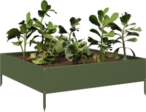 vidaXL vidaXL Podwyższona donica, oliwkowa, 100x100x33,5 cm, stal 3