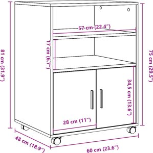 vidaXL vidaXL Szafka na kółkach, stare drewno, 60x48x81 cm 10