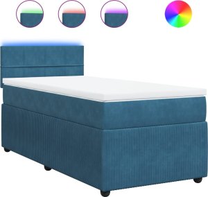 vidaXL vidaXL Łóżko kontynentalne z materacem, niebieskie, 90x200 cm, aksamit 2