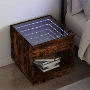 vidaXL vidaXL Stolik nocny z LED Infinity, przydymiony dąb, 50x50x50 cm 1