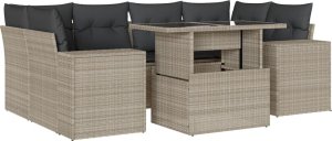 vidaXL 7-cz. zestaw wypoczynkowy do ogrodu, z poduszkami, jasnoszary 2