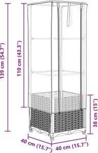 vidaXL vidaXL Podwyższona donica ze szklarnią, wygląd rattanu, 40x40x139 cm 9