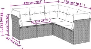 vidaXL vidaXL 5-cz. zestaw mebli do ogrodu, poduszki, jasnoszary rattan PE 3