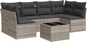 vidaXL 7-cz. zestaw wypoczynkowy do ogrodu, z poduszkami, jasnoszary 2