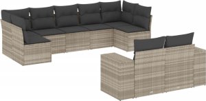 vidaXL vidaXL 9-cz. zestaw mebli ogrodowych, poduszki, jasnoszary polirattan 2