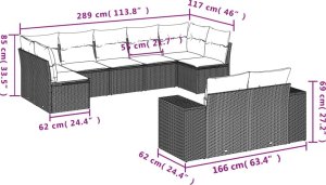 vidaXL vidaXL 9-cz. zestaw mebli ogrodowych, poduszki, jasnoszary polirattan 7