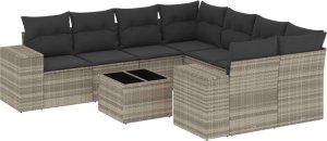 vidaXL 9-cz. zestaw mebli ogrodowych, poduszki, jasnoszary polirattan 2