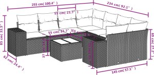 vidaXL 9-cz. zestaw mebli ogrodowych, poduszki, jasnoszary polirattan 8