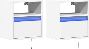 vidaXL vidaXL Ścienne szafki TV z LED, 2 szt., białe, 41x31x45 cm 3