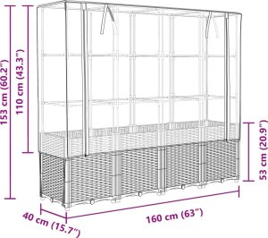 vidaXL vidaXL Podwyższona donica ze szklarnią, wygląd rattanu, 160x40x153 cm 9