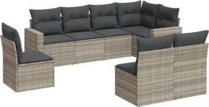 vidaXL vidaXL 8-cz. zestaw mebli ogrodowych, poduszki, jasnoszary polirattan 2