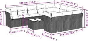 vidaXL 11-cz. zestaw mebli ogrodowych z poduszkami, szary rattan PE 3