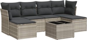 vidaXL 7-cz. zestaw wypoczynkowy do ogrodu, z poduszkami, jasnoszary 2