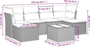 vidaXL 7-cz. zestaw wypoczynkowy do ogrodu, z poduszkami, jasnoszary 3