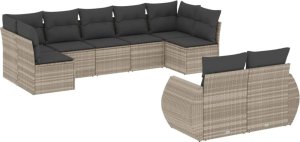 vidaXL vidaXL 9-cz. zestaw mebli ogrodowych, poduszki, jasnoszary polirattan 2