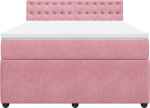 vidaXL vidaXL Łóżko kontynentalne z materacem, różowe, 140x200 cm, aksamit 6