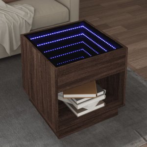 vidaXL vidaXL Stolik kawowy z LED Infinity, brązowy dąb, 50x50x50 cm 1