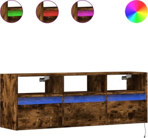 vidaXL vidaXL Ścienna szafka TV z LED, przydymiony dąb, 130x31x45 cm 2