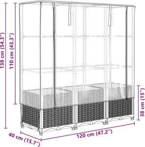 vidaXL vidaXL Podwyższona donica ze szklarnią, wygląd rattanu, 120x40x138 cm 9