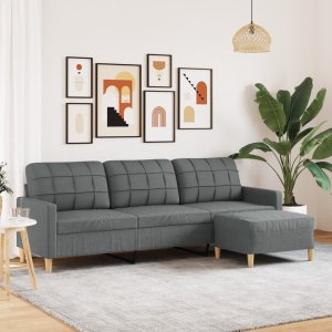 vidaXL 3-osobowa sofa z podnóżkiem, ciemnoszara, 210 cm, tkaniną 1