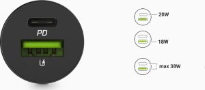 Ładowarka Green Cell PowerRide Nano38 1x USB-A 1x USB-C 2.4 A  (CADM-GC-38AC) 7