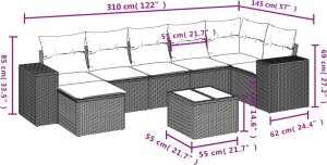 vidaXL 8-cz. zestaw mebli ogrodowych, poduszki, jasnoszary polirattan 9