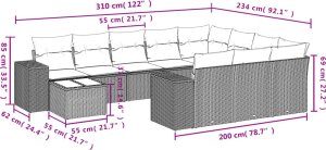 vidaXL 11-cz. zestaw mebli ogrodowych z poduszkami, szary rattan PE 8