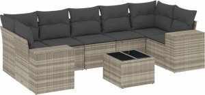vidaXL 8-cz. zestaw mebli ogrodowych, poduszki, jasnoszary polirattan 2