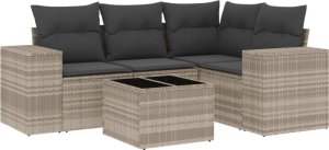 vidaXL 5-cz. zestaw mebli do ogrodu, poduszki, jasnoszary rattan PE 2