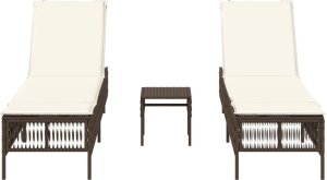 vidaXL vidaXL Leżaki ze stolikiem, 2 szt., brązowe, polirattan 4