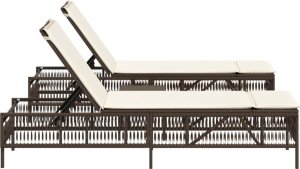 vidaXL vidaXL Leżaki ze stolikiem, 2 szt., brązowe, polirattan 5