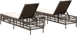 vidaXL vidaXL Leżaki ze stolikiem, 2 szt., brązowe, polirattan 6