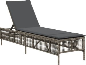 vidaXL vidaXL Leżak z poduszką, szary, polirattan 2