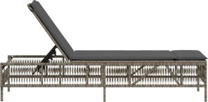 vidaXL vidaXL Leżak z poduszką, szary, polirattan 5