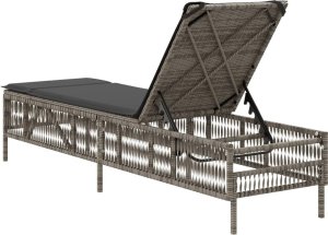 vidaXL vidaXL Leżak z poduszką, szary, polirattan 6