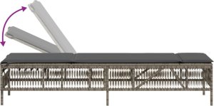 vidaXL vidaXL Leżak z poduszką, szary, polirattan 7