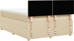 vidaXL Łóżko kontynentalne z materacem, kremowe, tkanina, 160x200 cm 6
