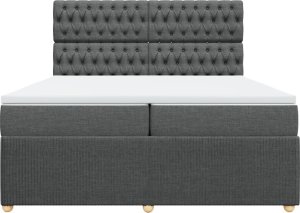 vidaXL Łóżko kontynentalne z materacem, ciemnoszara tkanina 200x200 cm 4