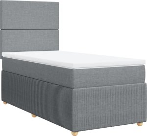 vidaXL Łóżko kontynentalne z materacem, jasnoszare, tkanina, 90x200 cm 2