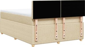 vidaXL vidaXL Łóżko kontynentalne z materacem, kremowe, tkanina, 160x200 cm 8