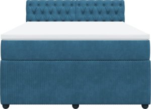 vidaXL Łóżko kontynentalne z materacem, niebieskie, 140x190cm, aksamit 4
