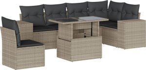 vidaXL 7-cz. zestaw wypoczynkowy do ogrodu, z poduszkami, jasnoszary 2