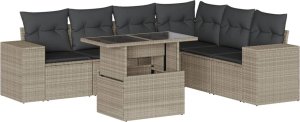 vidaXL vidaXL 7-cz. zestaw wypoczynkowy do ogrodu, z poduszkami, jasnoszary 2