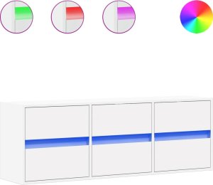 vidaXL vidaXL Ścienna szafka TV z LED, biała, 130x31x45 cm 2