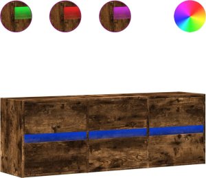 vidaXL vidaXL Ścienna szafka TV z LED, przydymiony dąb, 130x31x45 cm 2