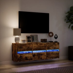 vidaXL vidaXL Ścienna szafka TV z LED, przydymiony dąb, 130x31x45 cm 5