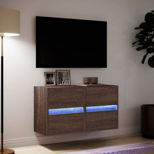 vidaXL vidaXL Ścienne szafki TV z LED, 2 szt., brązowy dąb, 41x31x45 cm 5