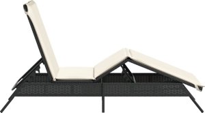 vidaXL vidaXL Leżak z poduszką, czarny, polirattan 5