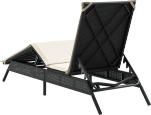 vidaXL vidaXL Leżak z poduszką, czarny, polirattan 6